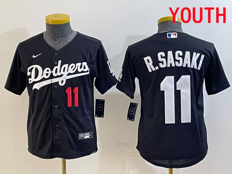 Youth Los Angeles Dodgers #11 R.Sasaki Black Game 2025 Nike MLB Jersey style 2->youth mlb jersey->Youth Jersey
